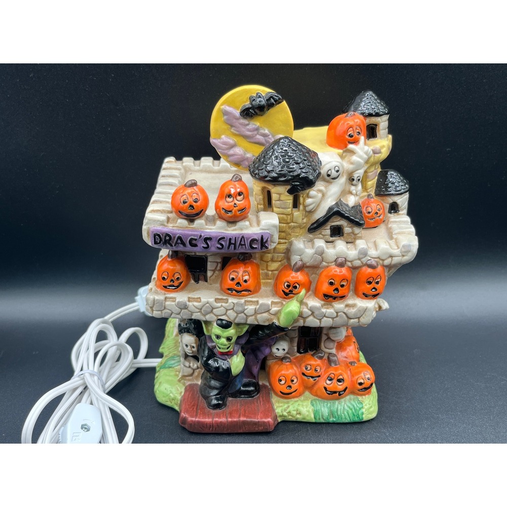Drac's Shack Ceramic Haunted House Halloween Village Lighted Vampire New Cord